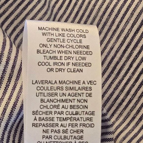 Tahari Womens Short Sleeve Striped Button Front Blouse Blue White Size Large - Picture 8 of 11